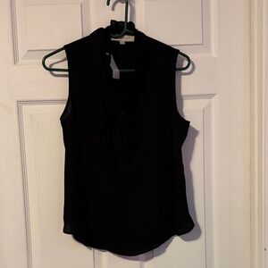 LOFT Black Tie-Neck Sleeveless Blouse
